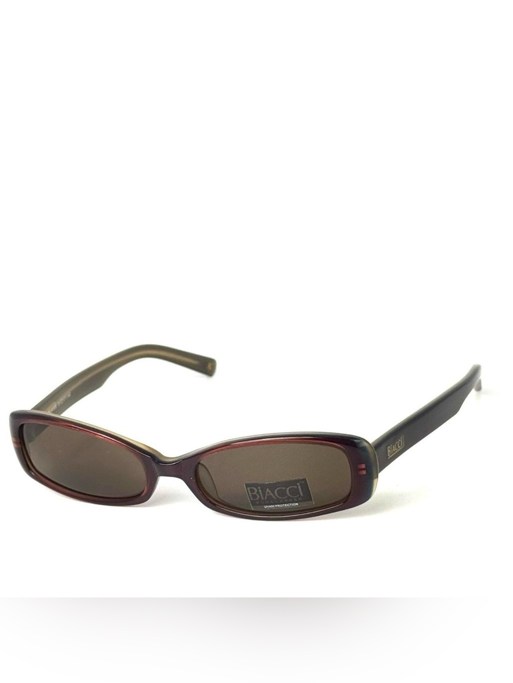 BL 4103 Vintage Biacci Brown Burgundy Rectangle Sunglasses Y2K NWT Complete Set